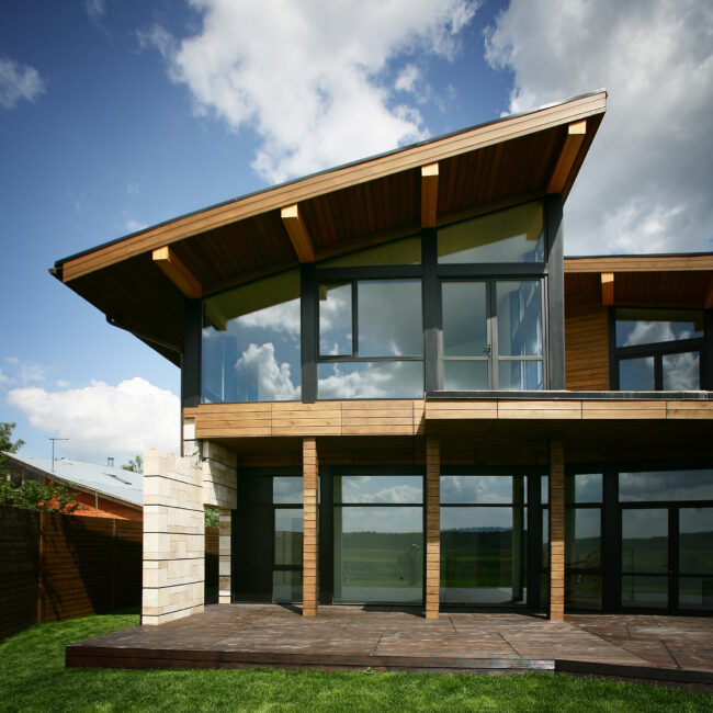 Stylish design house with the big glass windows